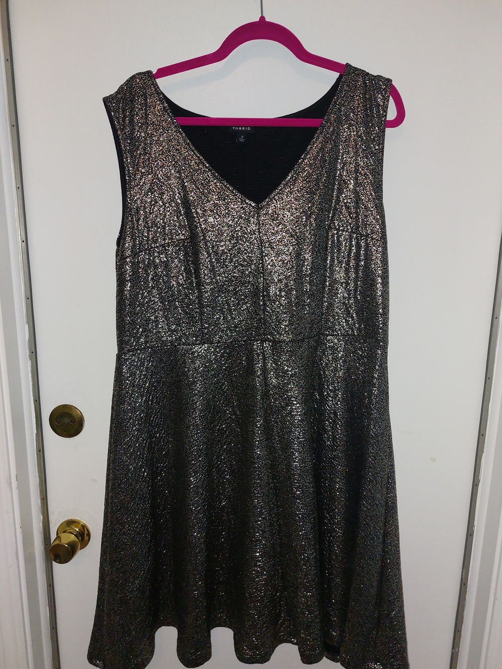 torrid Shimmery Metallic V-Neck Mini Dress in Silver-Black